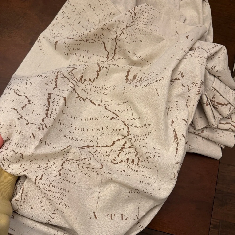 Pier 1 Cream Linen Blend Cartography Map World Patterned Curtains 52x84 set of 2